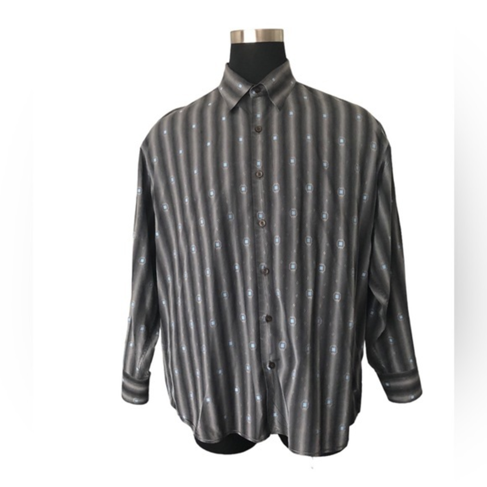 TOMMY BAHAMA  Mens Size XXL Silk Cotton Blend Long Sleeve‎ Shirt Gray Patterned